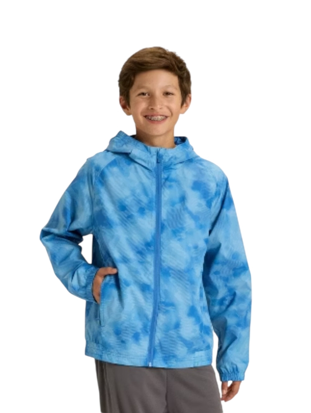 All In Motion Blue Rainjacket - Size Large Boys 10/12 L - Unisex Girls Rain Coat
